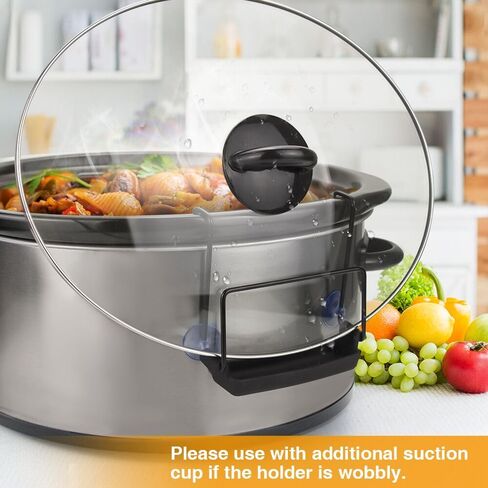 حامل غطاء طباخ بطيء للطهي ، منظم غطاء وعاء خالٍ من اليدين يناسب معظم الطهي البطيء ، رف غطاء وعاء من الفولاذ المقاوم للصدأ مع حوض السيليكون لا يوجد أي فوضى (أسود ، حزمة واحدة) in Kuwait