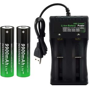 3.7V 18650 بطارية قابلة للشحن 9900mAh شاحن ذكي عالمي لـ 26650 14500 16340 14250-20241108 (TOP Flat ، 4 Pack+4 Bay Battery Charger)