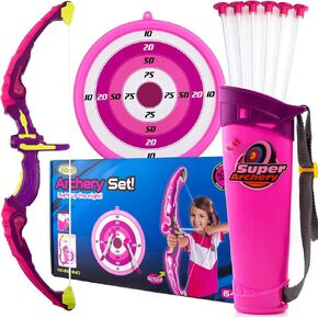 مجموعة الرماية للأطفال مع LED Flash Lights و Toy Bow و Arrow مجموعة من 6-8 سنوات من الأولاد ، تشمل الرماية القوس ، 6 سهام الرماية ، الهدف ، جعبة - رائعة لممارسة الشباب