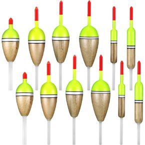 12 pcs تعويم الصيد بوبر البالسا الخشب زلة الصيد عصا عصا الانزلاق bobber في 6 الحجم لصيد السمك بلوجل تراوت باس panfish السلور