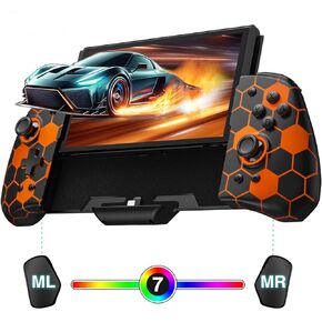 Funlab luminpad switch switch joypad controller متوافق مع Nintendo Switch/OLED ، وحدة تحكم محول باليد ، استبدال وحدات تحكم التبديل - 7 ألوان LED/توربو/رسم الخرائط - أسود