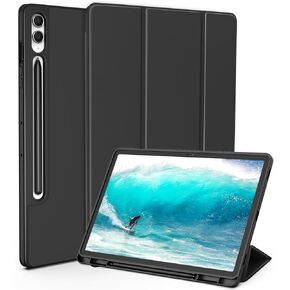 حالة ضئيلة لـ Samsung Galaxy Tab S9 + / S9 Fe 12.4inch مع حامل القلم S ، وغطاء Tri-Fold Stresh-Fold Cover غطاءًا مزدوجًا زاوية خفيفة الوزن ، وأكمام TPU الناعمة التلقائية / النوم (أخضر ممل)
