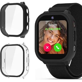 4 علبة حزمة لـ Cosmo Jrtrack 3 و 4 Watch Smart Watch مع واقي شاشة زجاجي مقسى ، مصدٍ مضاد للكمبيوتر الشخصي ، غطاء واقي مقاوم للخدش