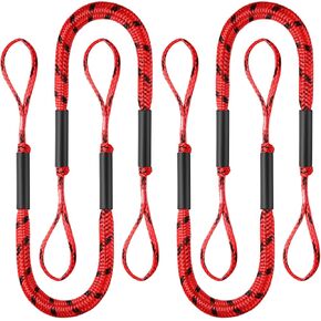 Boat Dock Bungee Ties Bungee Dock Line Mooring Rope Shock Bungee Docking Rope for Boat Kayak Jet Ski 4 Feet 4 Pack Red&Black