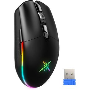 Tecknet Gaming Mouse Wireless ، 8000 نقطة في البوصة ، مستشعر ضوئي ، RGB الخلفية ، و 6 ساعات خفيفة الوزن ، و 6 أزرار قابلة للبرمجة ، والمادة القابلة لإعادة الشحن 2.4 جرام من اللاسلكي والسلك