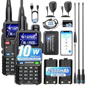 Baofeng 5rm Ham Radio 10W Handheld Handheld Tway Radio Radio Noaa Weathiver ، Baofeng UV-5RM مع برمجة Tidradio اللاسلكية ، ميكروفون مكبر الصوت ، USB-C Charging ، 2500mAh Battery Walkie Talkies ، 2 Pack