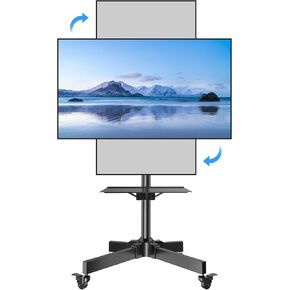 Mobile TV Cart for 23-55 Inch LCD LED Flat/Curved TVs, Tilting and Rotating Mount, Portrait to Landscape, Height Adjustable Metal Shelf Rolling TV Stand with Wheels up to 55lbs Max VESA 400x400mm