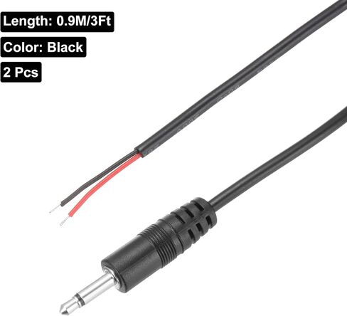 Dmiotech 2pcs 3.5mm 1/8 "الذكور موصل مقبس الموصل كابل الصوت 2 عمود أحادي AUX استبدال الكابلات العارية لسماعات الرأس سماعة الرأس أذن 0.3 م/1 قدم أسود in Kuwait