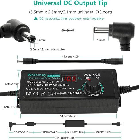 3V~36V 4A 144W Universal Power Supply 3V 5V 6V 9V 12V 15V 18V 20V 24V 30V 36V Adjustable Variable Switching AC/DC Adapter, 100V-240V AC to DC Converter with 14 Tips & Polarity Converter & Test Lead in Kuwait