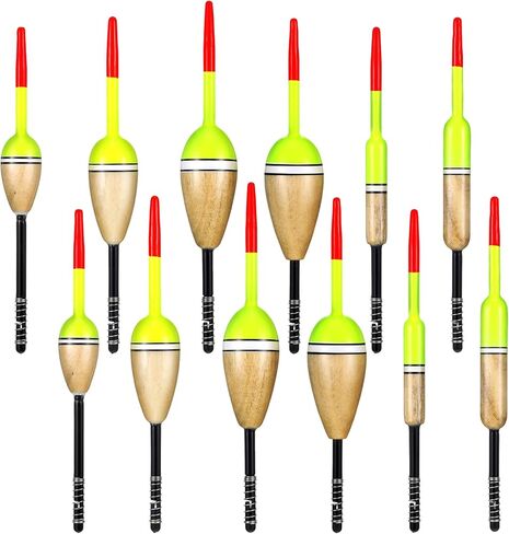 12 Pcs Float Fishing Bobber Balsa Wood Slip Fishing Bobbers Stick Slip Bobber in 6 Size for Fishing Crappie Bluegill Trout Bass Panfish Catfish Walleye Fishing Tackle Accessories in Kuwait