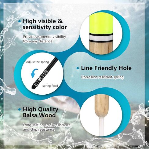 12 Pcs Float Fishing Bobber Balsa Wood Slip Fishing Bobbers Stick Slip Bobber in 6 Size for Fishing Crappie Bluegill Trout Bass Panfish Catfish Walleye Fishing Tackle Accessories in Kuwait