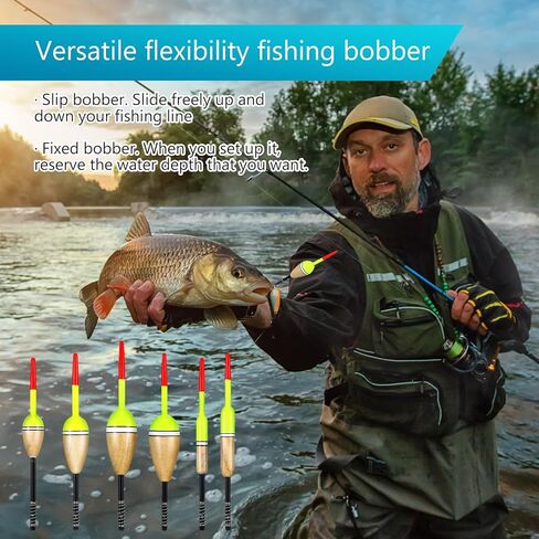 12 Pcs Float Fishing Bobber Balsa Wood Slip Fishing Bobbers Stick Slip Bobber in 6 Size for Fishing Crappie Bluegill Trout Bass Panfish Catfish Walleye Fishing Tackle Accessories in Kuwait