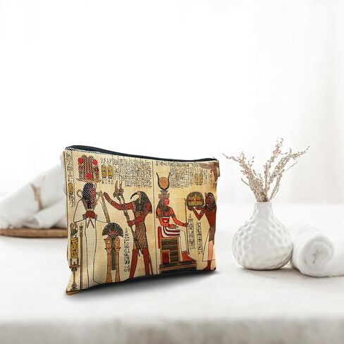 Egyptian Gifts Makeup Cosmetic Bag,Ancient Egypt Mythology Egyptian Pharaoh God Hieroglyphs Makeup Travel Toiletry Bag,Gift for Egyptian Egypt Lover in Kuwait