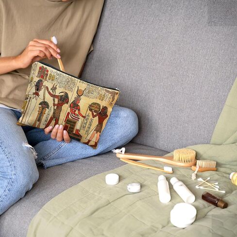 Egyptian Gifts Makeup Cosmetic Bag,Ancient Egypt Mythology Egyptian Pharaoh God Hieroglyphs Makeup Travel Toiletry Bag,Gift for Egyptian Egypt Lover in Kuwait