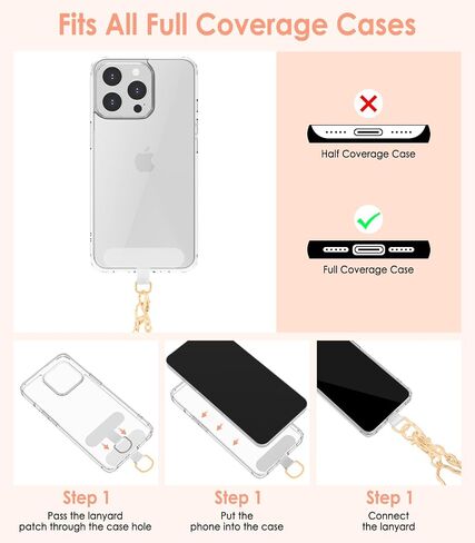 MoKo Phone Chain Crossbody, Metal Cell Phone Lanyard, Universal Phone Lanyard Strap for iPhone, Samsung, Most Smartphones, Phone Crossbody Strap × 1, Wrist Strap x 1, Lanyard Patches × 2, Silver in Saudi Arabia