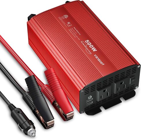 500W Pure Sine Wave Power Inverter, DC 12V to 110V AC Car Plug Inverter Adapter with 4.2A Dual USB Charging Ports and 2 AC Outlets Car Charger (Black) in Kuwait
