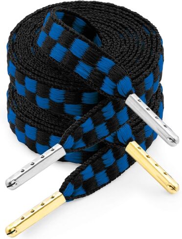 YJRVFINE 2 Pair 1/3" Wide Metal Tip Flat Colorful Checkered Shoelaces in Kuwait
