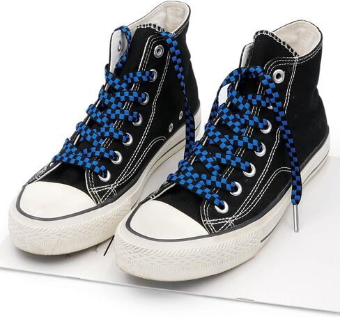 YJRVFINE 2 Pair 1/3" Wide Metal Tip Flat Colorful Checkered Shoelaces in Kuwait