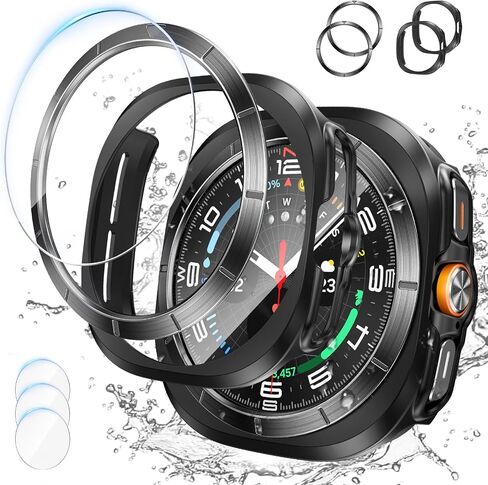 [2+2+3 Pack] Goton 3 in 1 for Samsung Galaxy Watch Ultra 47mm 2024 Screen Protector Case, HD Tempered Glass Screen Protector Hard PC Case Bezel Ring Cover for Galaxy Watch 7 Ultra Silver with Indices in Kuwait