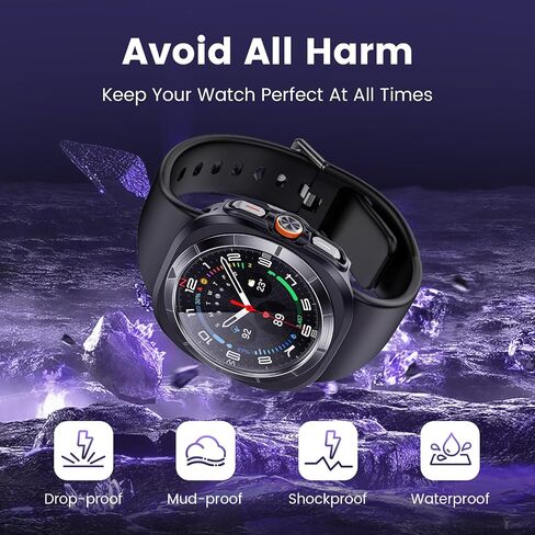 [2+2+3 Pack] Goton 3 in 1 for Samsung Galaxy Watch Ultra 47mm 2024 Screen Protector Case, HD Tempered Glass Screen Protector Hard PC Case Bezel Ring Cover for Galaxy Watch 7 Ultra Silver with Indices in Kuwait
