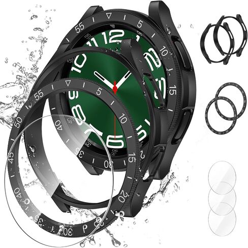 [2+2+3 Pack] Goton 3 in 1 for Samsung Galaxy Watch Ultra 47mm 2024 Screen Protector Case, HD Tempered Glass Screen Protector Hard PC Case Bezel Ring Cover for Galaxy Watch 7 Ultra Silver with Indices in Kuwait