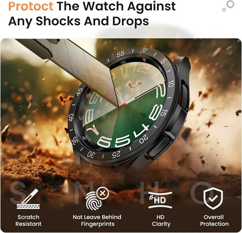 [2+2+3 Pack] Goton 3 in 1 for Samsung Galaxy Watch Ultra 47mm 2024 Case Screet Screatester ، HD Glass Screen Protector Hard PC Case Ring Fin in Kuwait
