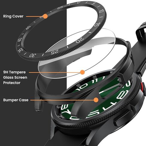 [2+2+3 Pack] Goton 3 in 1 for Samsung Galaxy Watch Ultra 47mm 2024 Case Screet Screatester ، HD Glass Screen Protector Hard PC Case Ring Fin in Kuwait