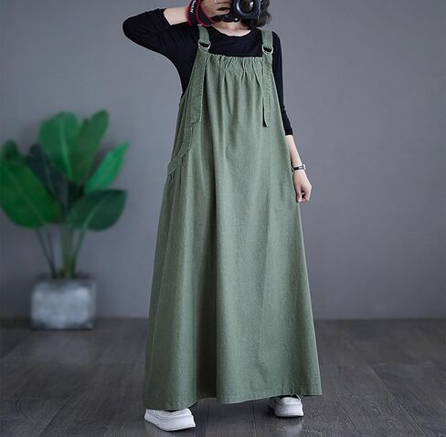 Denim Jumper Dress with Deep Pockets Maxi Length Loose Version Baggy Style Adjustable Straps Overall Dress in Saudi Arabia