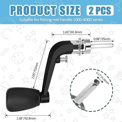 2PCS Fishing Handles Spinning Reel Knob Replacement, Black Rubber Handle Fishing Reel Grip with 2 Screw Caps and 2 Washers for 1000-4000 Series in Kuwait