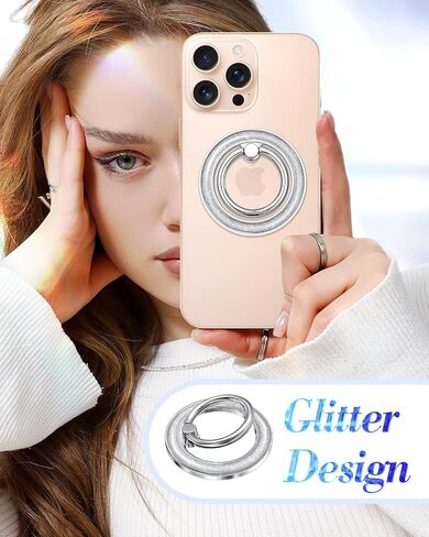 Phone Ring Holder Compatible with MagSafe - Magnetic Cell Phone Grip for Women Glitter Magnet Removable Finger Ring Grip Stand Cute Girly Bling Shine for iPhone 16 15 14 13 Pro Max Plus, Purple in Saudi Arabia