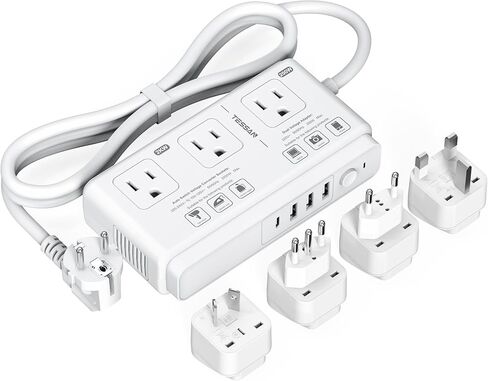 220V to 110V Converter, TESSAN Travel Voltage Converter with 4 USB Ports (1 USB C), 3 AC Outlet and EU UK AU IT Universal Travel Adaptor, Step Down Transformer Power Outlet Adapter Combo Black in Kuwait