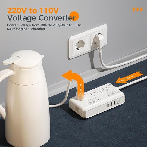 220V to 110V Converter, TESSAN Travel Voltage Converter with 4 USB Ports (1 USB C), 3 AC Outlet and EU UK AU IT Universal Travel Adaptor, Step Down Transformer Power Outlet Adapter Combo Black in Kuwait