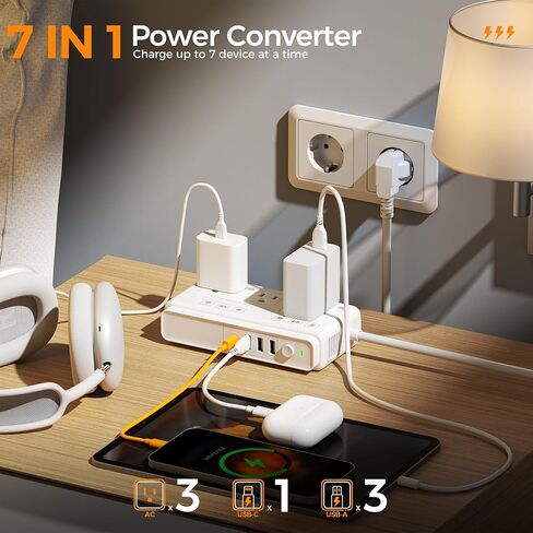 220V to 110V Converter, TESSAN Travel Voltage Converter with 4 USB Ports (1 USB C), 3 AC Outlet and EU UK AU IT Universal Travel Adaptor, Step Down Transformer Power Outlet Adapter Combo Black in Kuwait