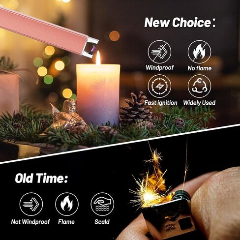 أخف شمعة ولاعة كهربائية مقاومة للرياح مع قفل أمان ، USB Type-C ، ولاعة قابلة للشحن مع عرض LED ، ولاعات مهرجانات Candle BBQ Camping (أسود) in Saudi Arabia