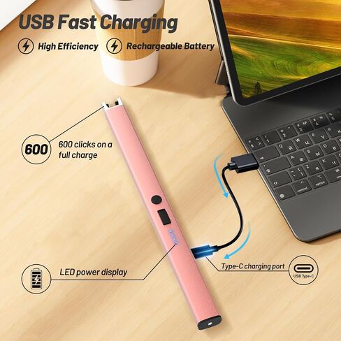 أخف شمعة ولاعة كهربائية مقاومة للرياح مع قفل أمان ، USB Type-C ، ولاعة قابلة للشحن مع عرض LED ، ولاعات مهرجانات Candle BBQ Camping (أسود) in Saudi Arabia