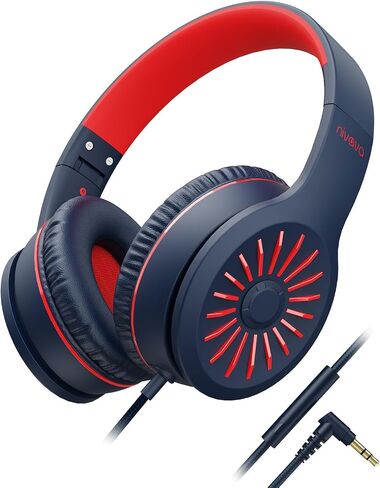 Wired Headphones with Microphone, K16 On-Ear Headphones for Kids with 3.5MM Jack, Foldable Stereo Bass Headphones for Teens School Amazon Kindle, Fire, Chromebook, Tablet(Light Blue Red) in Kuwait