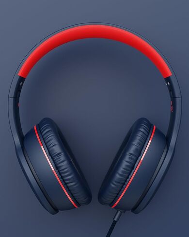 Wired Headphones with Microphone, K16 On-Ear Headphones for Kids with 3.5MM Jack, Foldable Stereo Bass Headphones for Teens School Amazon Kindle, Fire, Chromebook, Tablet(Light Blue Red) in Kuwait