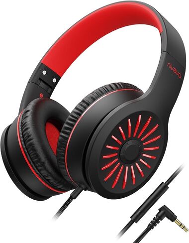 Wired Headphones with Microphone, K16 On-Ear Headphones for Kids with 3.5MM Jack, Foldable Stereo Bass Headphones for Teens School Amazon Kindle, Fire, Chromebook, Tablet(Light Blue Red) in Kuwait