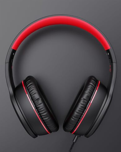 Wired Headphones with Microphone, K16 On-Ear Headphones for Kids with 3.5MM Jack, Foldable Stereo Bass Headphones for Teens School Amazon Kindle, Fire, Chromebook, Tablet(Light Blue Red) in Kuwait