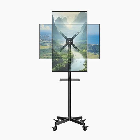 Mobile TV Cart for 23-55 Inch LCD LED Flat/Curved TVs, Tilting and Rotating Mount, Portrait to Landscape, Height Adjustable Metal Shelf Rolling TV Stand with Wheels up to 55lbs Max VESA 400x400mm in Saudi Arabia
