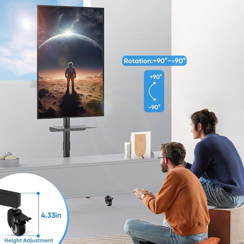 Mobile TV Cart for 23-55 Inch LCD LED Flat/Curved TVs, Tilting and Rotating Mount, Portrait to Landscape, Height Adjustable Metal Shelf Rolling TV Stand with Wheels up to 55lbs Max VESA 400x400mm in Saudi Arabia