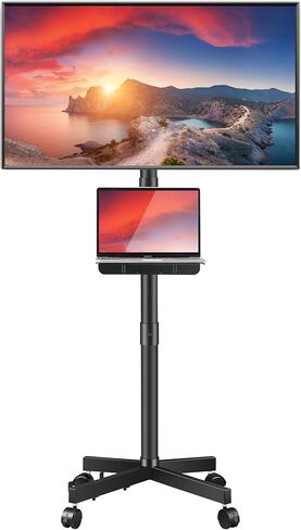 حامل تلفزيون متدحرج لشاشات تلفزيون مسطحة منحنية مقاس 23-60 بوصة LCD LED، حامل تلفزيون متنقل قابل للتعديل مع عجلات قفل تصل إلى 55 رطل، عربة تلفزيون ذكية قابلة للإمالة بحد أقصى VESA 400x400 مم in Saudi Arabia