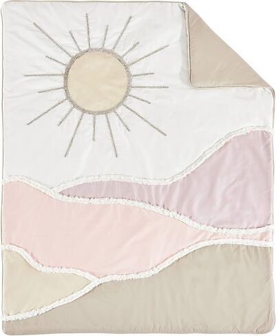 Sweet Jojo Designs Ivory Boho Chic Sun Boy Girl Baby Crib Bedding Set Infant Nursery Room Blanket Fitted Sheet Skirt Diaper Stacker 4pc Cotton Bohemian Shabby Gender Neutral Modern Beige Tufted Fringe in Saudi Arabia