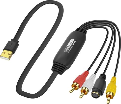 XMSJSIY USB 2.0 Audio Video Capture Card S Video RCA to USB Digital Grabber Recorder CVBS VHS VCR to Digital Converter for DVD Player,Laptop,PC,Tape Recording -1.2M/3.9FT (S-Video+3 RCA Male to USB) in Saudi Arabia