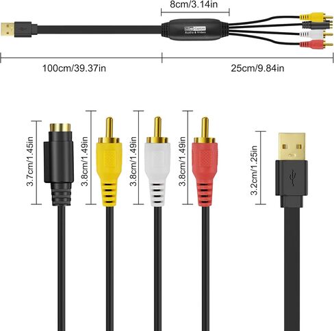 XMSJSIY USB 2.0 Audio Video Capture Card S Video RCA to USB Digital Grabber Recorder CVBS VHS VCR to Digital Converter for DVD Player,Laptop,PC,Tape Recording -1.2M/3.9FT (S-Video+3 RCA Male to USB) in Saudi Arabia