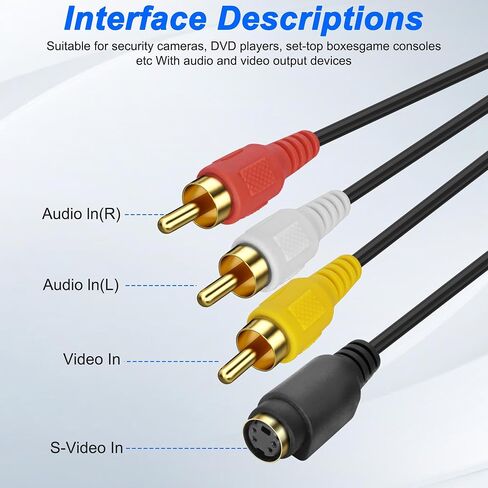 XMSJSIY USB 2.0 Audio Video Capture Card S Video RCA to USB Digital Grabber Recorder CVBS VHS VCR to Digital Converter for DVD Player,Laptop,PC,Tape Recording -1.2M/3.9FT (S-Video+3 RCA Male to USB) in Saudi Arabia