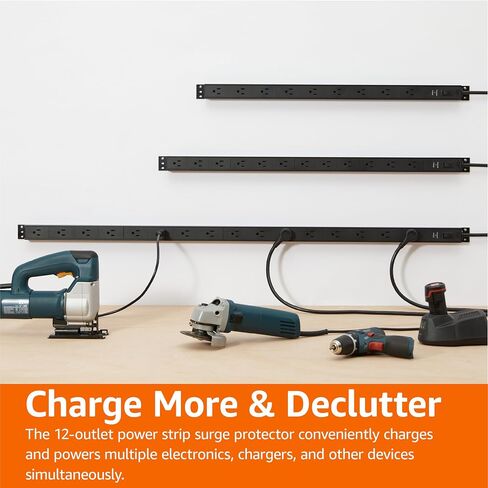 Amazon BASICS 16 Outlet Surge Protector Strip ، Heavy Duty ، Metal ، 600 Joule ، 6 أقدام من الحبل ، مستطيل ، قابل للتركيب ، أسود in Saudi Arabia