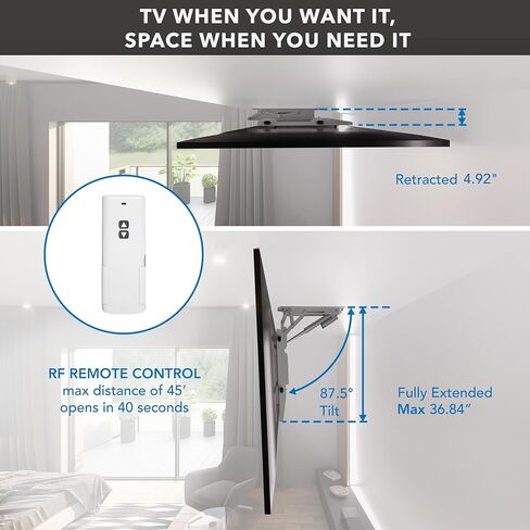 Mount-It! Motorized Ceiling TV Mount – Silent Electric Flip Down TV Mount for 50’’-90’’ Screens, Retractable Drop Down Design, RF Remote, VESA Compatible, 88 lbs Capacity, Black in Kuwait