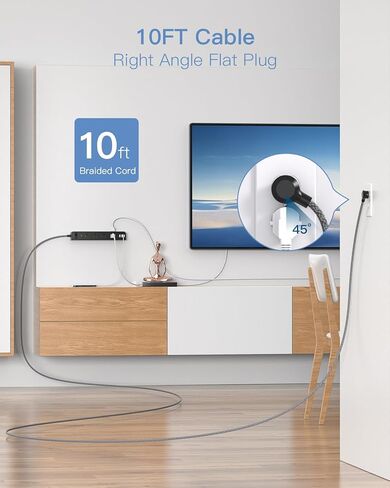 امتداد سلك 15 قدمًا ، شريط طاقة للوقاية من زيادة 8 منافذ AC 3 USB （2 USB C） ، شريط الطاقة المسطح ، محطة شحن سطح المكتب مع حماية الحمل الزائد للمنزل ، المكتب ، المسكن ، ETL المدرجة in Kuwait