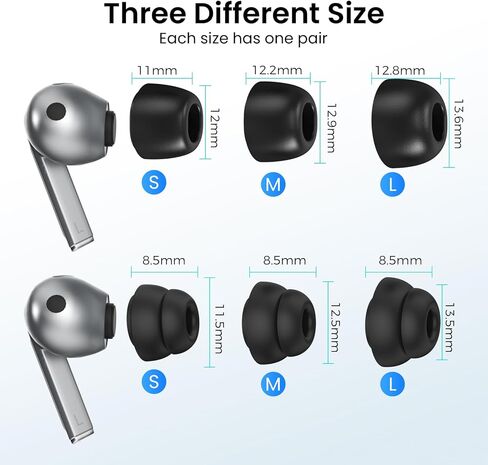 Delidigi 6 أزواج نصائح الأذن لـ Samsung Galaxy Buds3 Pro (2024) ، S/M/L 3 أحجام ذات شفة مزدوجة شفة أذن سماعات الأذن بديلة في حالة متوافقة مع Samsung Galaxy Buds 3 Pro (أسود) in Kuwait